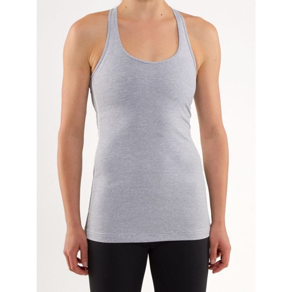 LULULEMON Cool Racerback Tank Top Heathered Coal Wee Stripe Gray Stretch 6